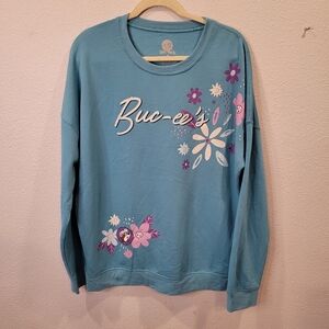 Bucees floral turquoise fleace lined long sleeve crew neck sweatshirt